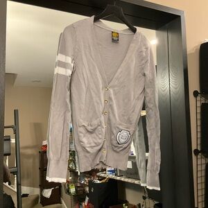 (Sue) B1G1 Schoolhouse Yale Gray Cardigan with Sporty Knit Design